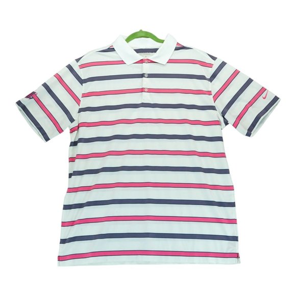 Nike Other - Nike Golf Polo‎ Shirt Men's XL White Striped Pink Purple Short Sleeve